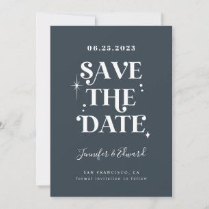 Retro Midnight Blue Save The Date Card