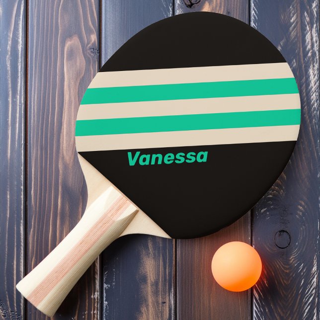 Retro Midnight Mint Stripes with Name Ping Pong Paddle (Creator Uploaded)