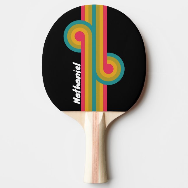 Retro Midnight Rainbow Loop with Name Ping Pong Paddle (Front)