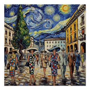 Retro Milan Fashion Scene Poster