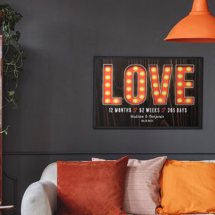 Retro Milestone 1st Anniversary Personalized Love Poster