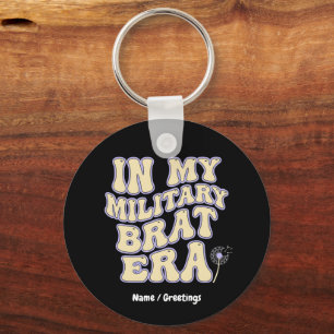 Retro Military Brat Era Groovy Dandelion Purple Up Keychain