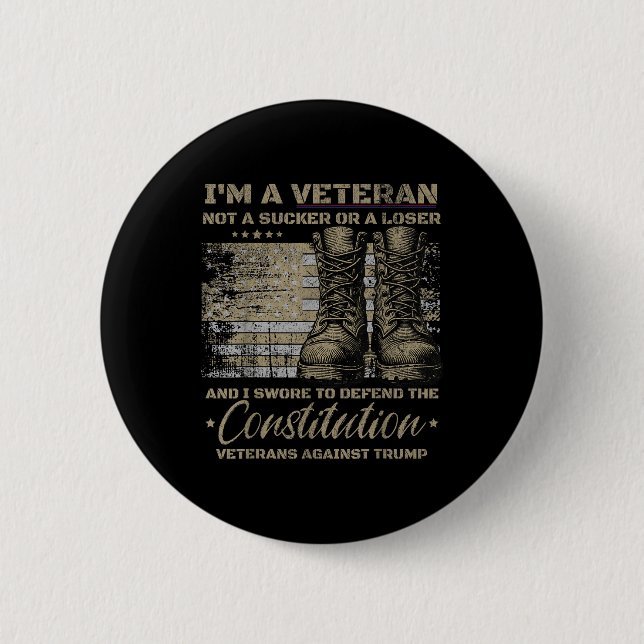Retro Military Veterans Against Trump Protest 2 Inch Round Button (Front)