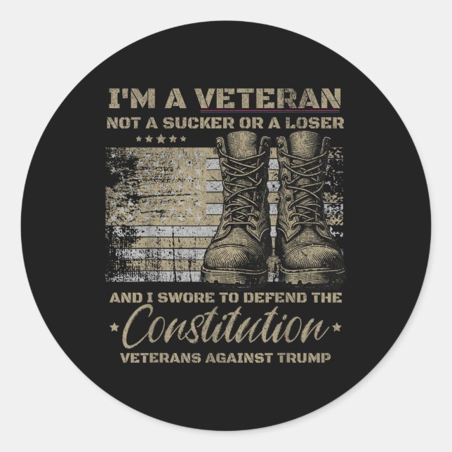 Retro Military Veterans Against Trump Protest Classic Round Sticker (Front)