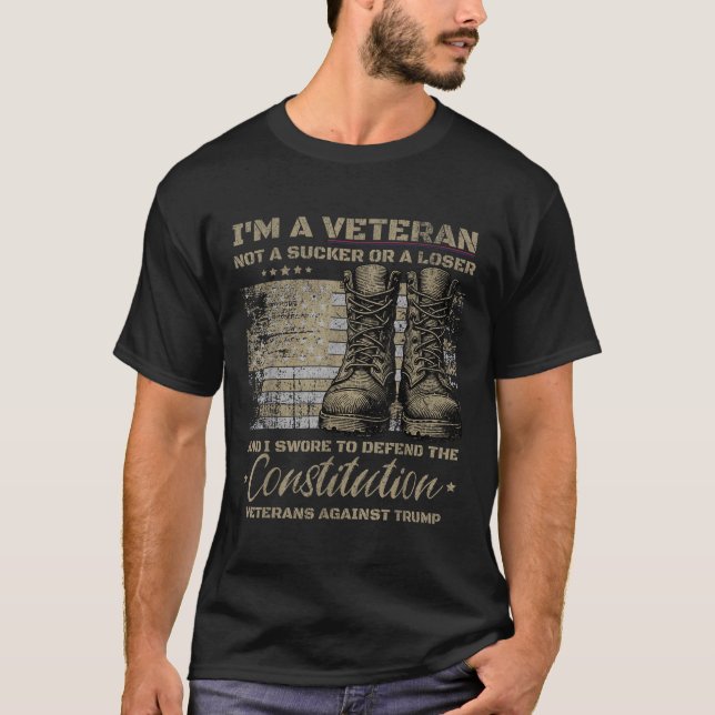 Retro Military Veterans Against Trump Protest T-Shirt (Front)