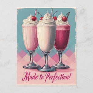Retro Milkshake Trio with Cherries and Cream Holiday Postcard