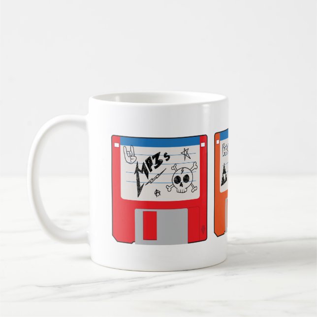 Retro Millennial Core Floppy Disks with labels Coffee Mug (Left)