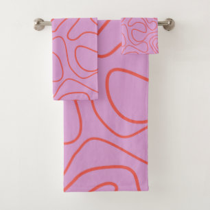 Retro Minimal Abstract Lines in Orange and Pink  Bath Towel Set