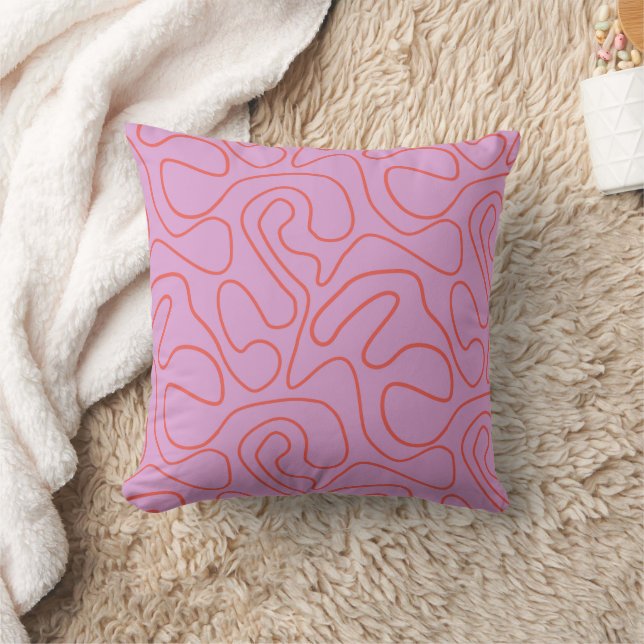 Retro Minimal Abstract Lines in Orange and Pink  Throw Pillow (Blanket)