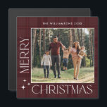 Retro Minimal Christmas Plaid PHOTO Magnetic Card<br><div class="desc">Merry Christmas PHOTO Holiday Magnetic Card.</div>