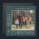 Retro Minimal Christmas Plaid PHOTO Magnetic Card<br><div class="desc">Merry Christmas PHOTO Holiday Magnetic Card.</div>