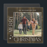 Retro Minimal Christmas Plaid PHOTO Magnetic Card<br><div class="desc">Merry Christmas PHOTO Holiday Magnetic Card.</div>