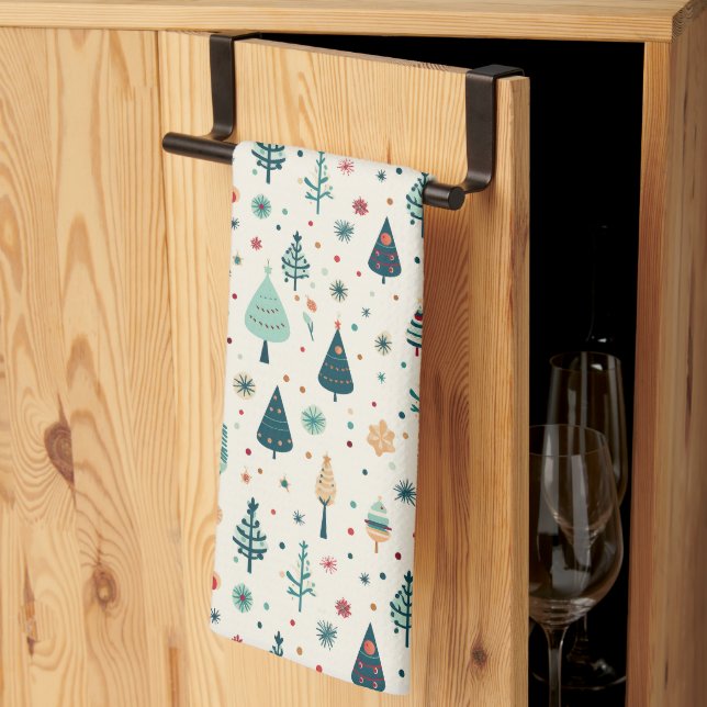 Retro Minimal Christmas tree Pattern Kitchen Towel (Thirds Fold)
