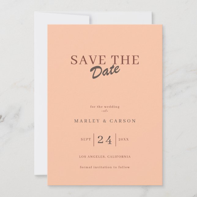 Retro Minimal Coral Peach Save The Date Wedding Invitation (Front)