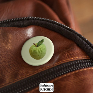 Retro Minimal Handmade Craft Green Crochet Apple 1 Inch Round Button