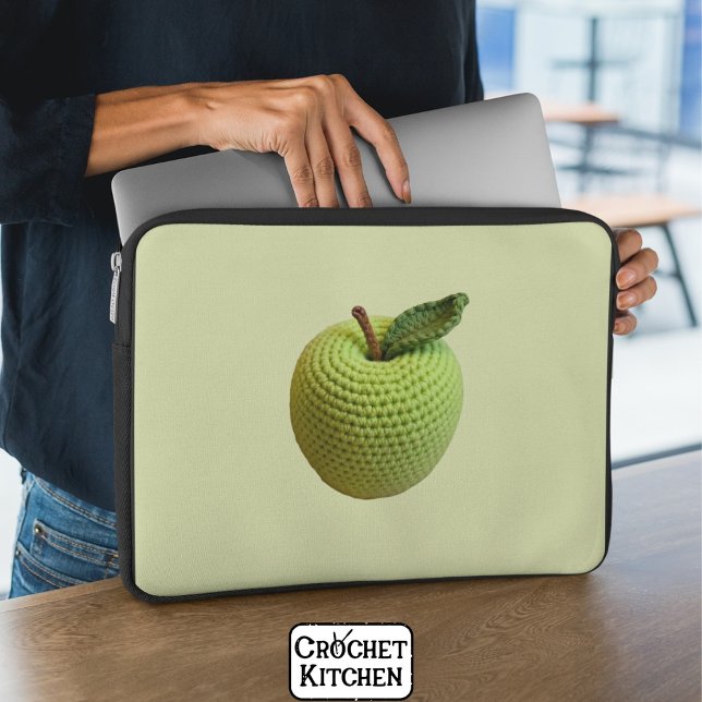Retro Minimal Handmade Craft Green Crochet Apple   Laptop Sleeve (Creator Uploaded)