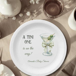Retro Minimalist A Tini One Martini Baby Shower Paper Plate
