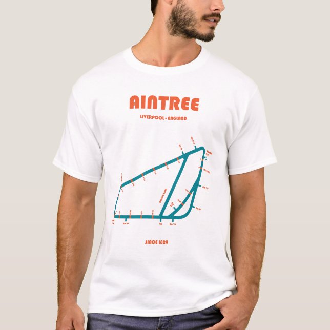 Retro Minimalist Aintree Racecourse Line Art Print T-Shirt (Front)