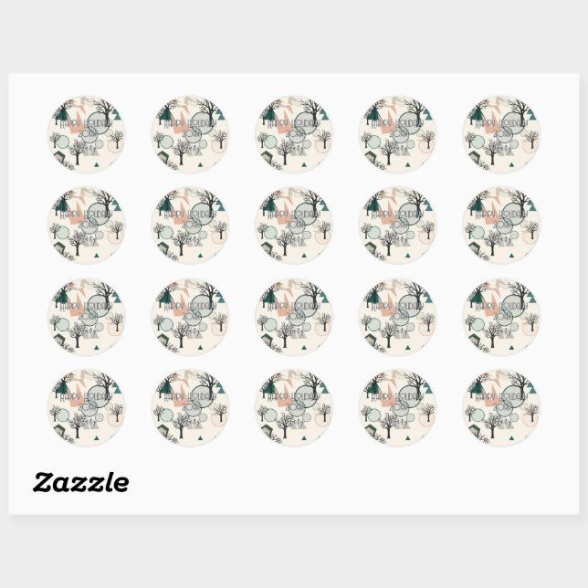 Retro Minimalist Branches and Shapes  Classic Round Sticker (Sheet)