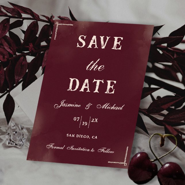 Retro Minimalist Burgundy & Ivory Classic Wedding Save The Date (Creator Uploaded)