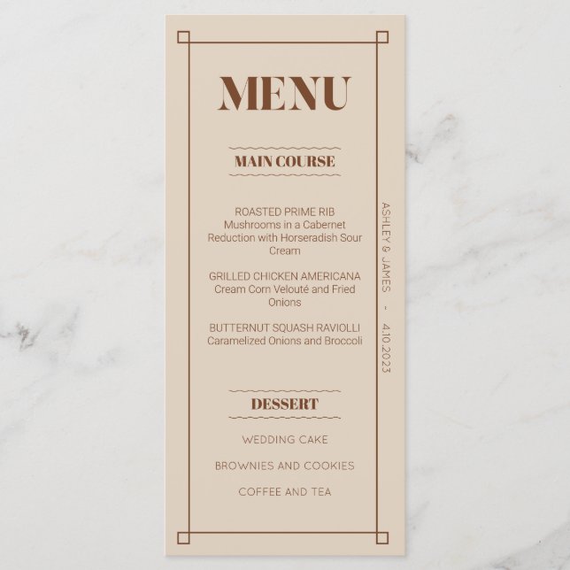 Retro Minimalist Custom Flat Menu Card (Front)