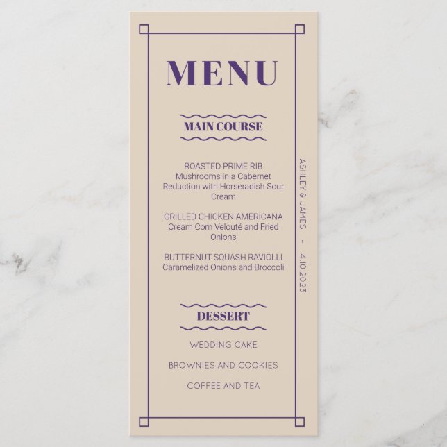 Retro Minimalist Custom Flat Menu Card (Front)