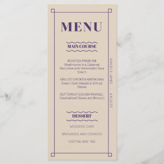 Retro Minimalist Custom Flat Menu Card