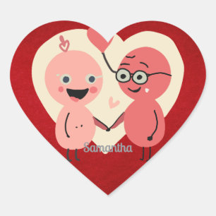 Retro Minimalist Cute Love Together   funny Heart Sticker