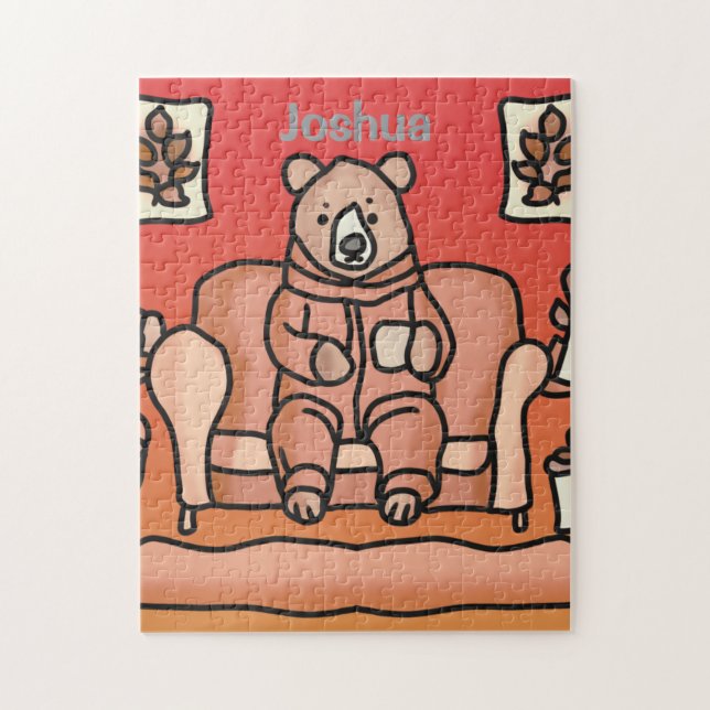 Retro Minimalist Cute Relaxed Bear | Funny Jigsaw Puzzle (Vertical)