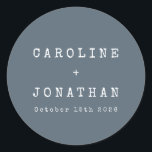 Retro Minimalist Dark Blue Typewriter Wedding Classic Round Sticker<br><div class="desc">Retro Minimalist Typewriter Font Custom Wedding Classic Round Sticker in Dark Dusty Blue</div>