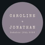 Retro Minimalist Dusty Purple Typewriter Wedding Classic Round Sticker<br><div class="desc">Retro Minimalist Typewriter Font Custom Wedding Classic Round Sticker in Dark Dusty Purple</div>