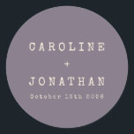 Retro Minimalist Dusty Purple Typewriter Wedding Classic Round Sticker<br><div class="desc">Retro Minimalist Typewriter Font Custom Wedding Classic Round Sticker in Dark Dusty Purple</div>