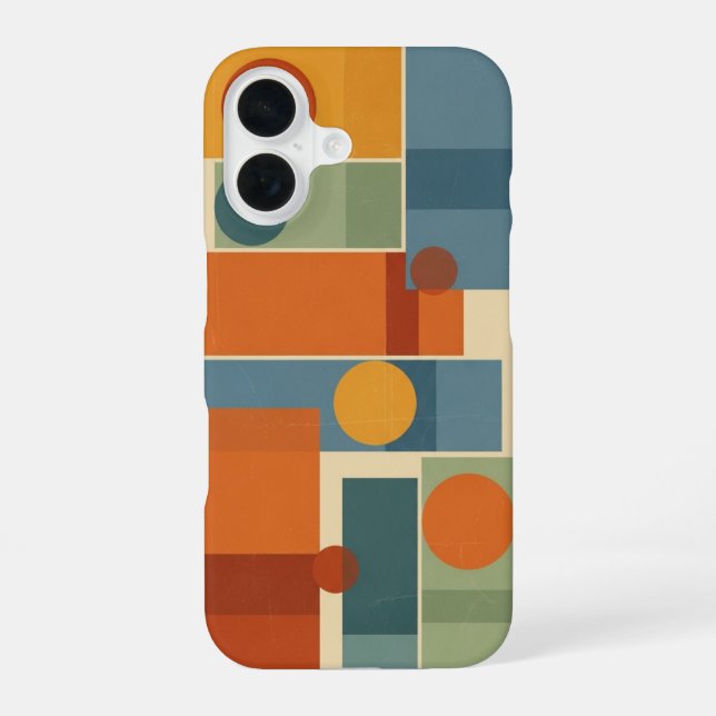 Retro Minimalist Geometric Layering iPhone 16 Case (Back)