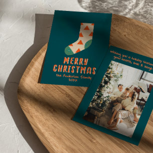 Retro Minimalist Illustrated Christmas Winter Sock Holiday Card