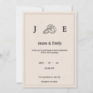 Retro Minimalist Ivory Ring Wedding Invitation