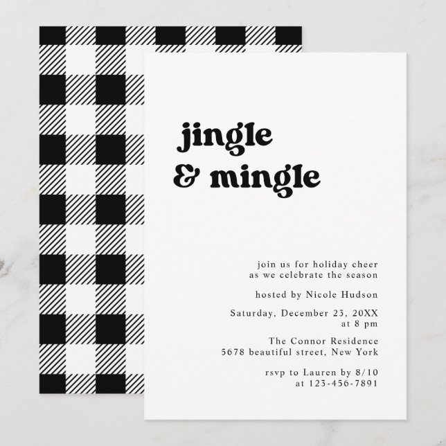 Retro Minimalist Jingle And Mingle Christmas Party Invitation (Front/Back)