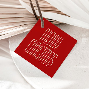Retro Minimalist Merry Christmas Red Favour Tags