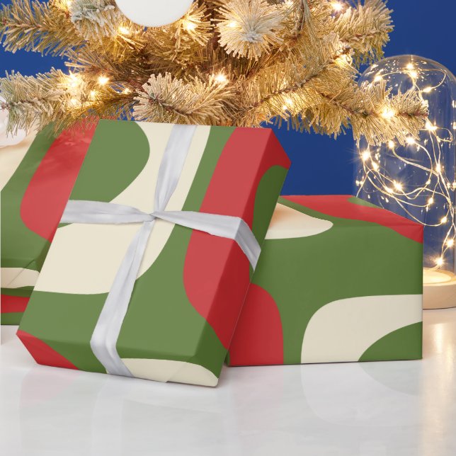 Retro Minimalist Mid-Century Christmas Patterns Wrapping Paper (Holidays)