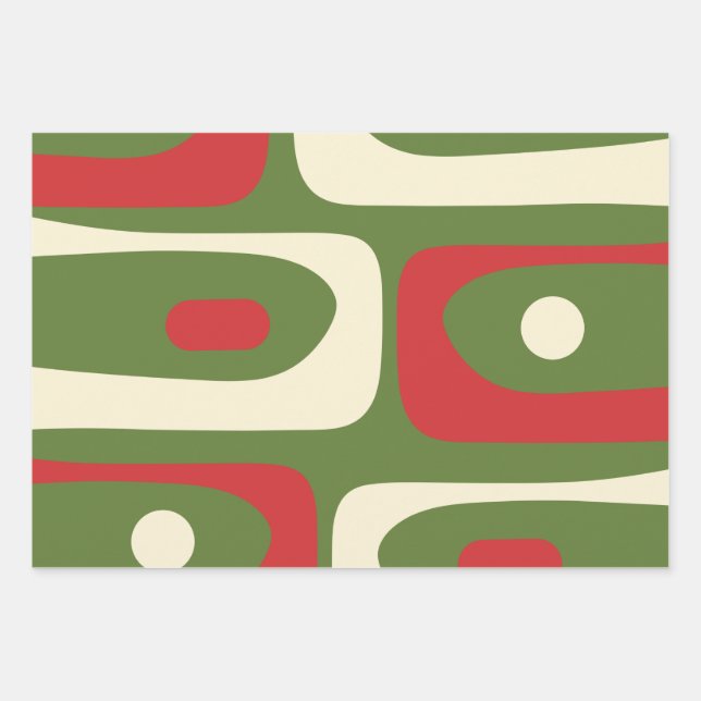 Retro Minimalist Mid-Century Christmas Piquet Wrapping Paper Sheet (Front)