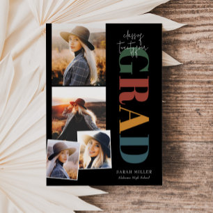 Retro Minimalist Modern Vertical 5 Pics Graduation Invitation