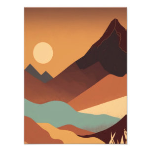 Retro Minimalist Mountain illustration Photo Print