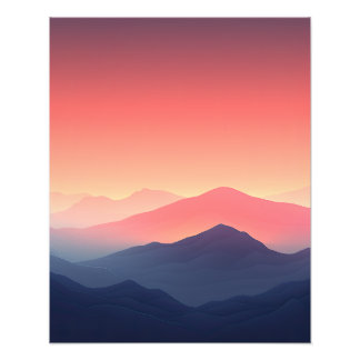 Retro Minimalist Mountain Landscape Illustration Photo Print