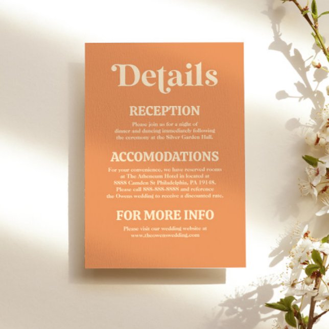 Retro Minimalist Orange Wedding Details Enclosure Card (Creator Uploaded)