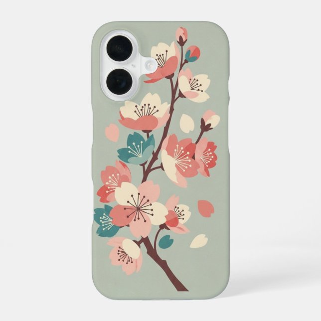 Retro Minimalist Sakura Flowers iPhone 16 Case (Back)