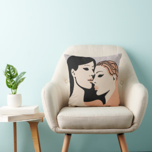 Retro Minimalist Unspoken Bond Faces Throw Pillow