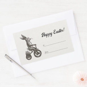 Retro Minimalistic Bunny Bike Egg Basket Easter Sticker