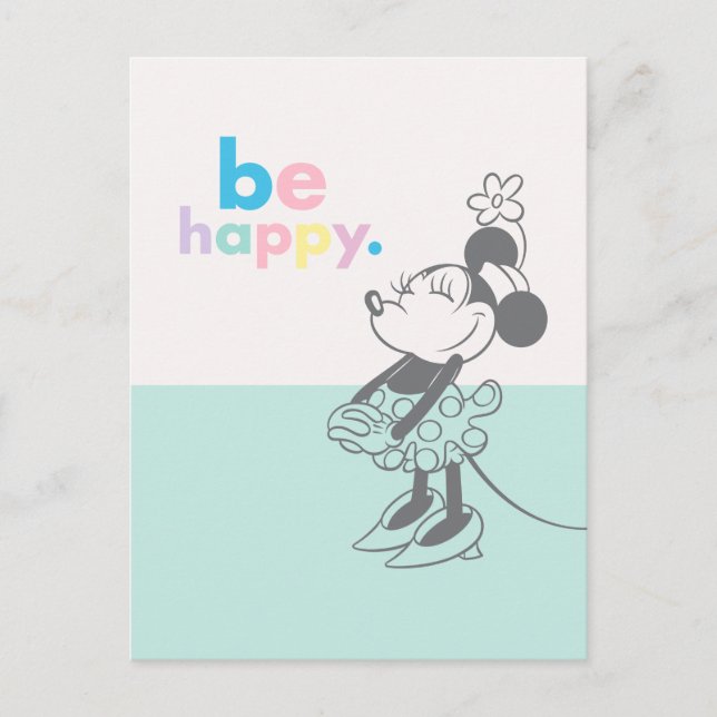 Retro Minnie Mouse - Be Happy Coloured Text Postcard (Front)