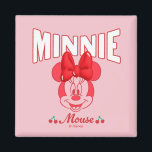 Retro Minnie Mouse Cherry Smile Magnet<br><div class="desc">Sweet, vintage-inspired, and full of classic Disney charm, this cheerful artwork features Minnie Mouse with her iconic bow, playful smile, and adorable cherry accents. The bold retro lettering and soft pink background give the design a nostalgic yet fun feel that instantly stands out. Perfect for customizable Zazzle products like apparel,...</div>
