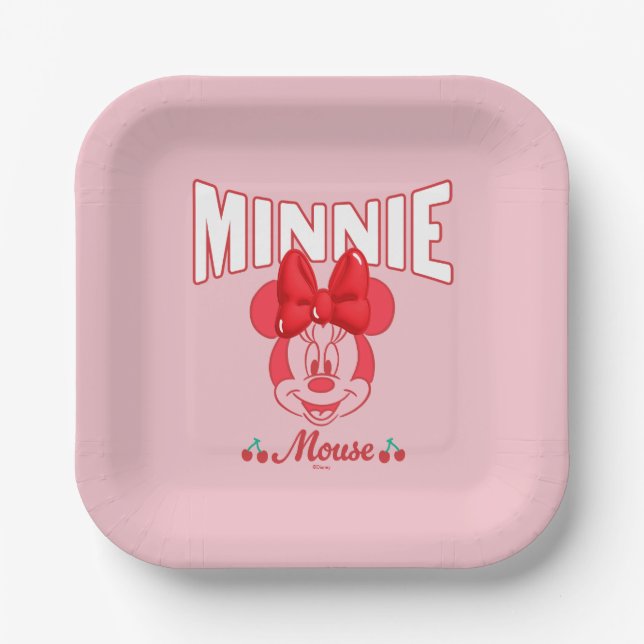 Retro Minnie Mouse Cherry Smile Paper Plate (Front)