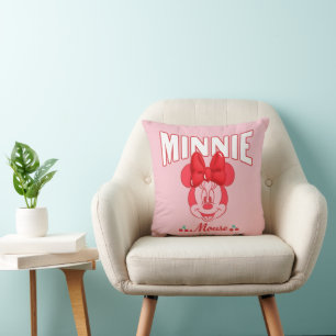 Retro Minnie Mouse Cherry Smile Throw Pillow